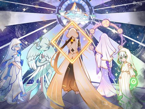 All 7 Archons Genshin, Focalors And Archons, Genshin Impact Archons Wallpaper, Seven Archons Genshin, Genshin Impact Focalor Art, All Archons Genshin, Archons Wallpaper, The Archons Genshin, Focalor Genshin Art