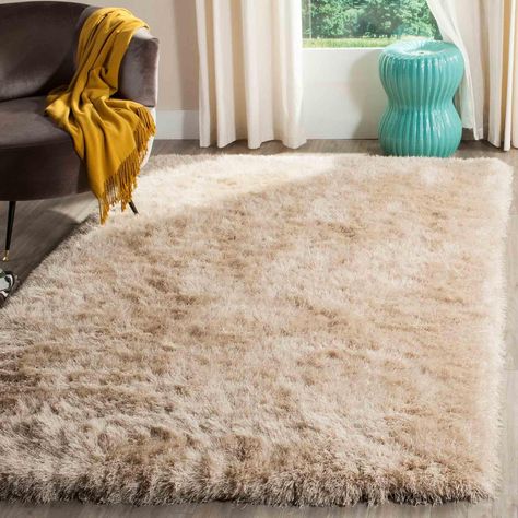 SG256C Rug from Venice Shag collection.  SG256C is a thick pile champagne shag rug from Safavieh's Venice Shag Collection neutral in color & plush underfoot for comforting texture in home decor. Luxury Area Rugs, Shag Carpet, Solid Color Rug, Polyester Rugs, Shag Area Rug, Carpet Colors, Bedroom Carpet, Hand Tufted Rugs, Accent Rugs