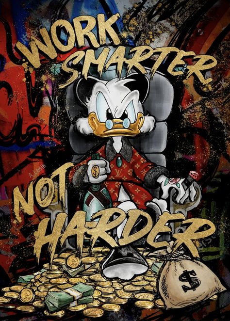 Cartoons With Money, Money Donald Duck, No Money No Funny, Scrooge Mcduck Art, Pop Art Disney, Joker Art Drawing, Pop Art Studio, Disney Money, Dagobert Duck