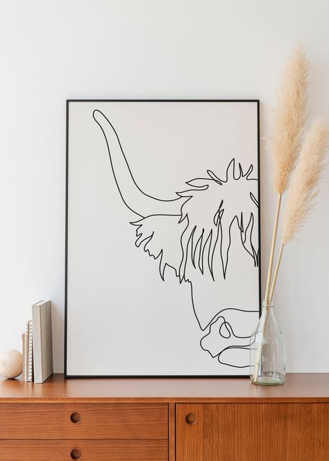 "Minimalist Highland cattle Line Art, Digital Download, Cow Outline Drawing, Animal Print, Rustic Beef Print, Simple Sketch, Room Decoration ✦This is a DIGITAL DOWNLOAD. Your order will include files with 5 high-resolution files (300 DPI, pixels per inch) in the sizes listed below. 🖌️File 1 (2:3 Ratio) for printing: INCHES - 6\"x9\" | 8\"x12\" | 10\"x15\" | 12\"x18\" CM - 16x24cm | 20x30cm | 24x36cm | 30x45cm 🖌️File 2 (3:4 Ratio) for printing: INCHES - 6\"x8\" | 9\"x12\" | 12\"x16\" CM - 15x20cm | 24x32cm | 30x40cm 🖌️File 3 (4:5 Ratio) for printing: INCHES - 8\"x10\" | 16\"x20\" CM - 20x25cm | 40x50cm 🖌️File 4 for printing: INCHES - 11\"x14\" CM - 22x28cm 🖌️File 5 (International Paper Size) for printing: 5\"x7\" | A5 | A4 | A3  ✦DELIVERY Once your payment has been processed, you will Cow Print Drawing Easy, Scottish Highland Cow Drawing, Highland Cow Line Drawing, Highland Cow Line Art, Western Line Drawing, Highland Cow Drawing Easy, Cowboy Line Art, Cow Head Outline, Highland Cow Outline