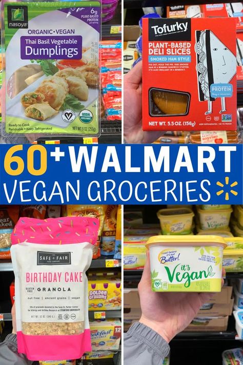 This vegan grocery list has everything you need. And there's over 60 items on this Walmart vegan grocery list so no matter what you're looking for, you'll find it here! Vegan Food List Grocery Store, Store Bought Vegan Snacks, Healthy Walmart Finds, Vegan Foods List, Vegan Aldi, Vegan Groceries, Vegan Creamer, Vegan Shopping List, Vegan On A Budget