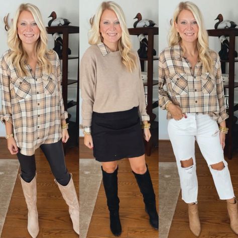 Tan Flannel Outfit, Ways To Wear A Flannel Shirt, Ways To Wear A Flannel, 2024 Family, Flannel Tunic, 3 Ways To Wear, Flannel Outfits, Tan Plaid, Family Pics