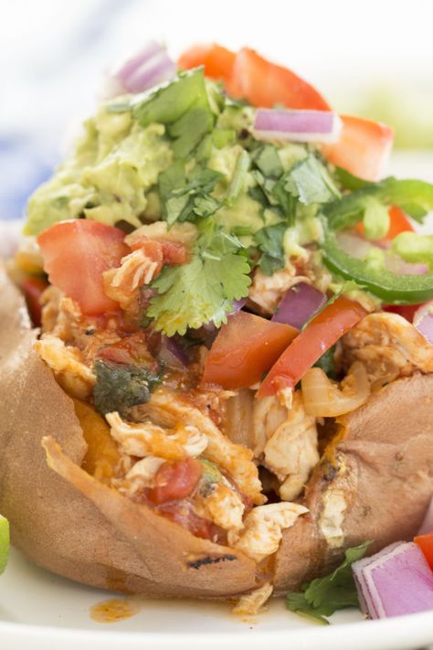 Stuffed Sweet Potato, Baked Chicken Fajitas, Stuffed Sweet Potatoes, Baked Sweet Potatoes, Shredded Chicken Tacos, Harvest Kitchen, Chicken Fajita, Chicken Fajitas, Sweet Potato Recipes