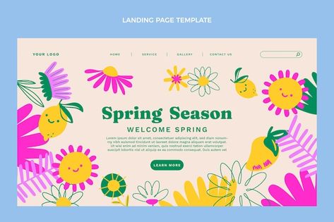 Hand drawn spring landing page template | Free Vector #Freepik #freevector #floral Spring Season Flowers, Spring Web, Spring Vector, Frog Logo, Flour Bakery, Spring Illustration, Landing Page Template, Welcome Spring, Website Designs