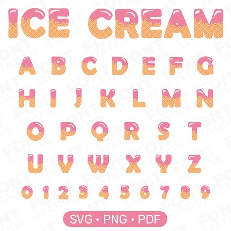 FontStation - Etsy Ice Cream Letters, Ice Cream Font, Physical 100, Ice Cream Svg, Rose Svg, Fonts Embroidery, Decorated Letters, Pink Ice Cream, Ice Cream Design