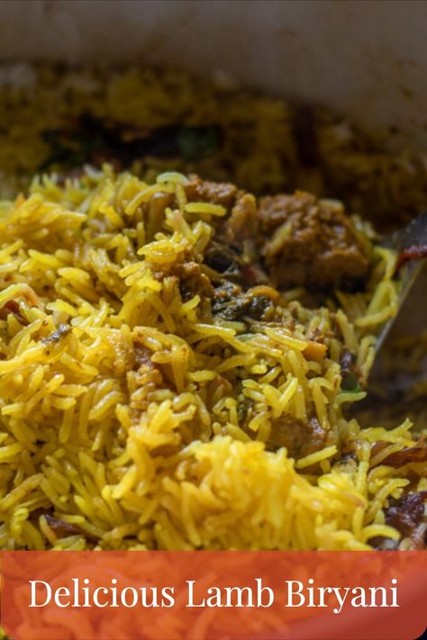 Indian dish made with lamb, rice and caramelised onions. Lamb Biryani Recipe Easy, Rice And Meat, Lamb Biryani, Mutton Biryani, Great Dinner Recipes, Delicious Rice, Meat Dish, Fun Dinner, Saffron Rice