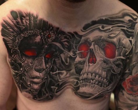 Grim Reaper Chest Tattoo Men, Bae Tattoo, Chest Tattoo Cover Up, Owl Tattoo Chest, Rose Chest Tattoo, Chest Tattoo Drawings, Seal Tattoo, Full Chest Tattoos, All Black Tattoos