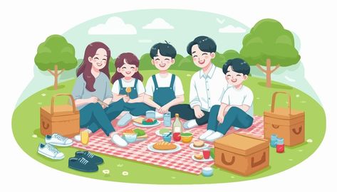 Premium Vector | A cartoon illustration of a family having picnic in a park Picnic Cartoon, Family Illustration, Stationery Templates, Business Card Maker, Flyer Maker, Poster Maker, A Picnic, Card Banner, Poster Invitation