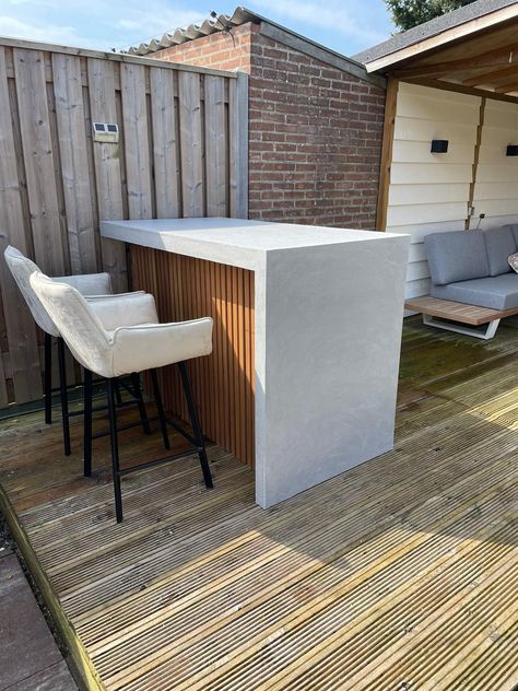 DIY, Bar, Outside, concrete look Concrete Bar Design, Diy Bar Ideas, Concrete Bar, Patio Grill, Bar Exterior, House Backyard, Diy Bar, Outdoor Inspirations, Wood Bar