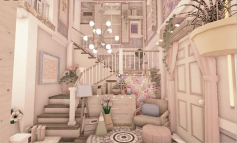 Blocksburg Ideas, Bloxburg Designs, Cottage Core Bloxburg House, Roblox Houses, Bloxburg Cottage, Pinterest Kitchen, Bloxburg Bedroom, Preppy House, Cottagecore House