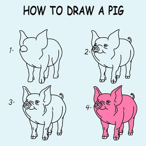 How To Draw Cute, Draw Step By Step, How To Draw Steps, Draw Cute, Cute Pig, Cute Pigs, Art Sketch, Sketch Art, Animal Illustration