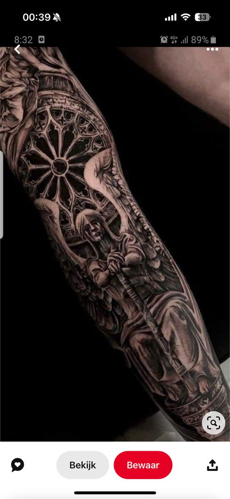 Biblical Tattoo Ideas For Men, Angel Tattoo Forearm, Warrior Angel Tattoo, Men Finger Tattoos, Angel Warrior Tattoo, Angel Sleeve Tattoo, Clock Tattoo Sleeve, Xo Tattoo, Black And Grey Tattoos Sleeve