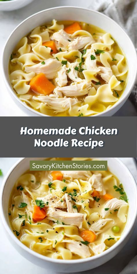 Looking for the ultimate comfort food? This homemade chicken noodle soup recipe is a delicious way to nourish your body and lift your spirits. With just a few ingredients, you can whip up a delightful meal. Be sure to save this for your go-to soup cravings! Easy Homemade Chicken Noodle Soup, Homemade Chicken Noodle Soup Recipe, Chicken Noodle Soup Recipe Homemade, Best Chicken Noodle Soup, Chicken Soup Recipes Homemade, Chicken Noodle Soup Easy, Homemade Chicken Noodle, Chicken Noodle Soup Recipe, Chicken Noodle Recipes