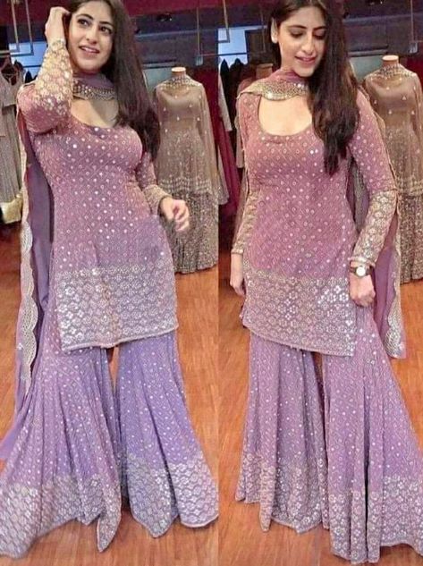 Raksha Bandhan Outfit Ideas, Raksha Bandhan Outfit, Sharara Suit Wedding, Sharara Designs, Sharara Suits, Punjabi Dress, Stylish Short Dresses, Sharara Suit, Kurti Designs Party Wear