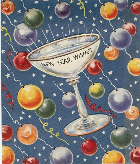 New Year vintage card. New Year Vintage, Vintage Happy New Year, New Years Eve Day, Vignette Design, Vintage Holiday Cards, 동화 삽화, Postal Vintage, Pintura Exterior, Happy New Year Cards