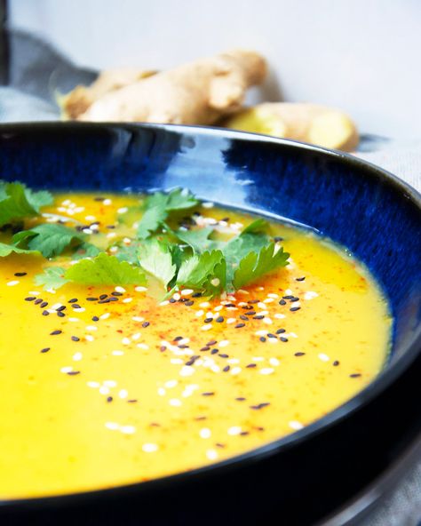 Pumpkin, Miso & Ginger Soup Pumpkin Ginger Soup, Pumpkin And Ginger Soup, Ginger Miso, Ginger Soup, Pumpkin Soup Recipe, Miso Soup, Pumpkin Soup, Chowder, Soup Recipes