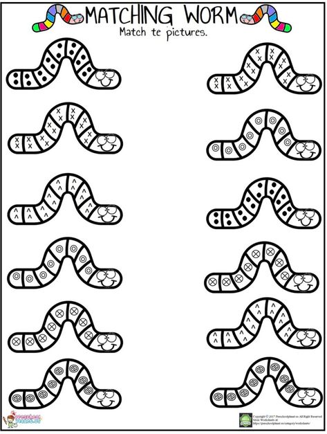 Matching worm worksheet Worm Worksheet, Recycle Worksheet, Worms Preschool, Food Worksheet, Letter I Crafts, Worm Crafts, Community Helpers Crafts, April Preschool, Kids Bulletin Boards