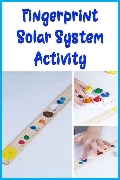 Help kids learn the order of the planets with this fun and easy fingerprint solar system craft for kids. Prek Solar System Activities, Solar System Theme Preschool, Solar System Projects For Kids Preschool, Solar System Preschool Activities, Easy Solar System Projects For Kids, Solar System Crafts For Preschool, Solar System Activities For Preschool, Montessori Solar System, Solar System Craft