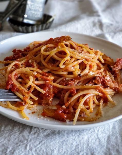 Spaghetti all’Amatriciana | The Lemon Apron Tomato Sauce For Pasta, Spaghetti All Amatriciana, Pasta Appetizers, Sauce For Pasta, All Amatriciana, Best Pasta Dishes, Pecorino Romano Cheese, Seafood Pasta Recipes, Pecorino Romano