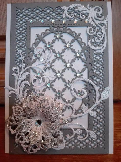 Jaycee Gaspar Cards, Lovely Flowers Edgelits Dies, Tattered Lace Cards Galleries, Xmas Cards To Make, Spellbinders Christmas Cards, Sizzix Floral Lattice Die, Center Step Cards, Vintage Wedding Cards Handmade Lace Flowers, Card Making Tips