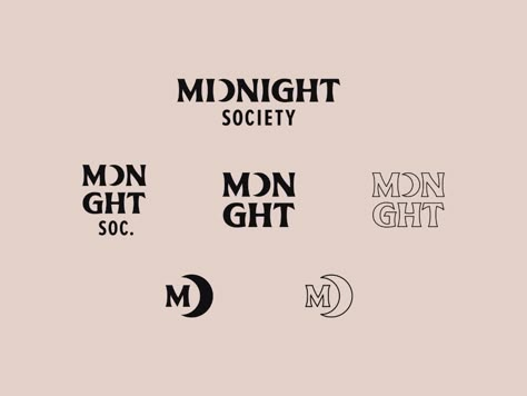 Midnight Society, Logo System, Typo Logo Design, Etsy Shop Branding, Moon Logo, Lashes Logo, Typo Logo, Cafe Logo, Event Branding