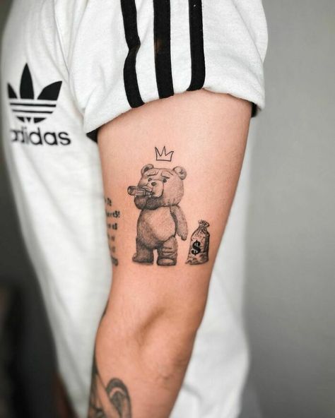 Theodore Tattoo, Ted Tattoo, Minion Tattoo, Cartoon Tattoo Ideas, Pikachu Tattoo, Animated Shows, Tato Minimal, Trending Tattoo, Panda Tattoo