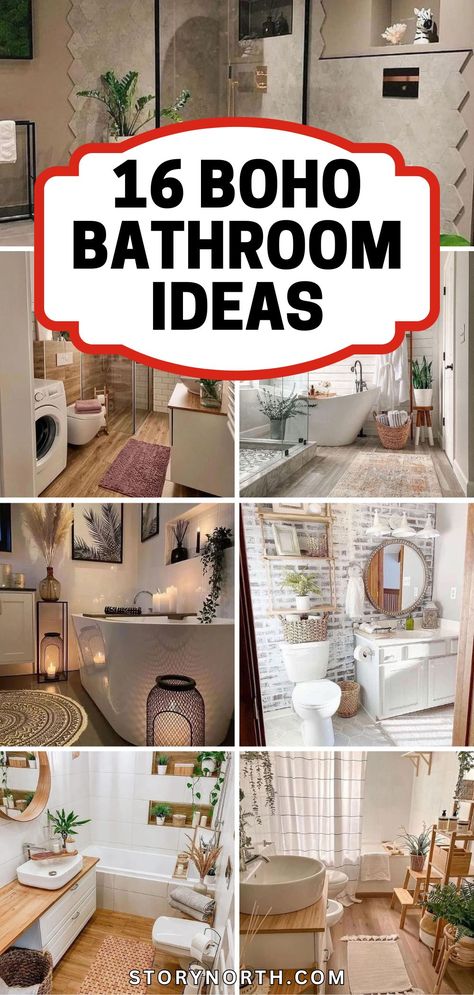 Save this pin for the ultimate boho bathroom inspiration! Elevate your space with chic and cozy aesthetics. #BohoBathroom #HomeDecorIdeas Powder Room Ideas Boho, Boho Bathroom Paint Colors, Boho Bathroom Floor, Rustic Boho Bathroom, Cozy Aesthetics, Boho Bathroom Ideas, Pebble Floor, Beige Bathroom, Gold Fixtures