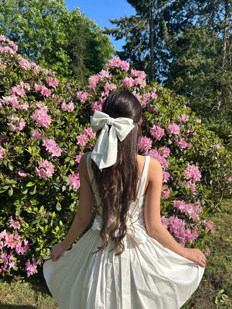 Spring vibe , coquette photo , flowers , photo in front of flowers, girly girl, bow on the head photo , outfit aesthetic, pink vibe , short white dress, Pinterest girl Spring Picture Ideas, Photo Flowers, Spring Girl, Spring Shower, Hairdos For Curly Hair, Princess Aesthetic, Spring Aesthetic, Spring Vibes, Spring Has Sprung