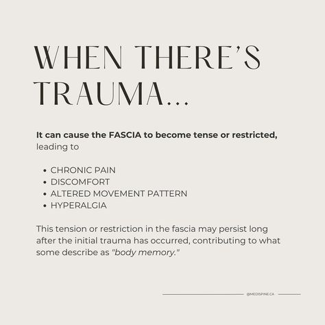 RELEASE YOUR BODY’S HIDDEN STORIES THROUGH FASCIAL WORK. Did you know that beneath the surface lies a network of connective tissue that holds the key to our physical and emotional well-being? 🧠💪 It’s called the fascia, and let us tell you, the fascia keeps the score! It earns its reputation as the body’s memory bank due to its intricate network of sensory nerves intertwined with muscles, organs, bones, and emotions. In moments of physical or emotional trauma, these nerves ✨CAN RETAIN ... Fascia Release, Sensory Nerves, Massage Quotes, Wellness Clinic, Chiropractic Wellness, Beneath The Surface, Chiropractic, Massage Therapy, Emotional Wellness