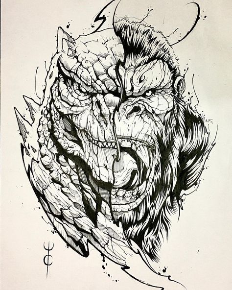 Cute Godzilla Tattoo, King Kong Drawing, Godzilla Tattoo Ideas, King Kong Tattoo, Godzilla Tattoo Design, Kong Vs Godzilla Drawing, Godzilla Vs Kong Drawing, Shin Godzilla Sketch, Godzilla Sketch