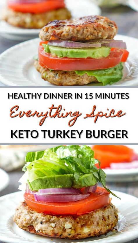 Everything Spice Keto Turkey Burger - a healthy low carb dinner in just 15 minutes with 3 ingredients and only 0.5g net carbs. #lowcarbrecipe #turkeyburger #easyrecipe #Healhtydinner #easydinner #ketorecipe #burgers #everythingbagelspice Icecream Ideas, Turkey Burger Recipes Healthy, Healthy Low Carb Dinner, Keto Turkey, Low Carb Burger, Healthy Low Carb Dinners, Turkey Burger Recipes, Healthy Low Carb, Boiled Egg Diet Plan