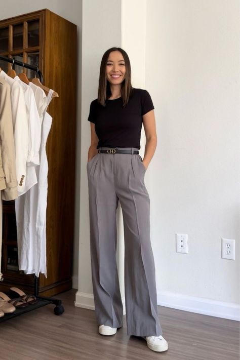 Neutral Tone Work Outfits, Business Casual Trousers Outfit Women, Physician Outfit Women, Business Athleisure Outfits, Summer Business Casual Outfits For Women Work Attire, Professional Outfits Women Teacher, Wide Leg Work Outfit, Principal Dress, Joggers Business Casual