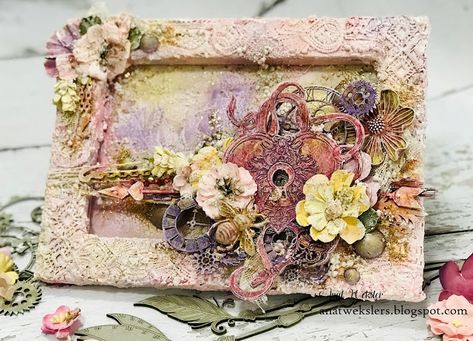 Altered Canvas Tutorial, Busted Canvas, Paper Paste, Flower Board, Dusty Attic, Blue Fern Studios, Reverse Canvas, Mixed Media Design, Altered Canvas