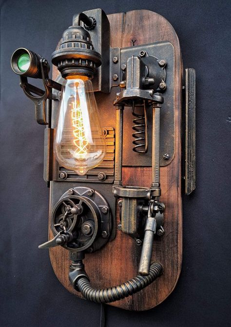 Interior Design Steampunk, Neon Day, Affordable Room Decor, Industrial Lamp Design, Steampunk Interior, Lampe Steampunk, Steampunk Lamps, Steampunk Furniture, Industrial Style Lamps