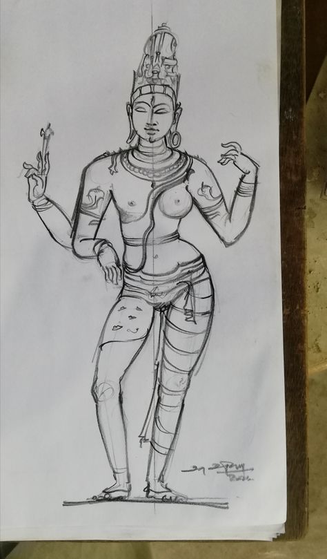 pencil drawing Dwarapalakas Drawings, Sivan Drawing Pencil, Amman Drawing Pencil, Indian Sculpture Ancient Drawing, Indian Sculpture Drawing, Ardhnarishwar Sketch, Disney Drawing Tutorial, Basic Sketching, Ancient Drawings