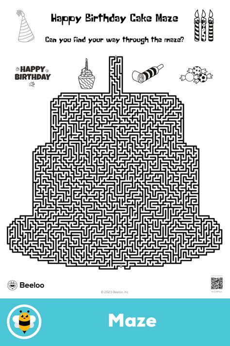 Advanced birthday-themed maze for kids ages 10 and up. Featuring: Cake Maze For Kids, Happy Birthday Theme, Printable Mazes, Happy Birthday Cards Printable, Crafts And Activities For Kids, Happy Birthday Cupcakes, Mazes For Kids, Diy Party Favors, Birthday Activities