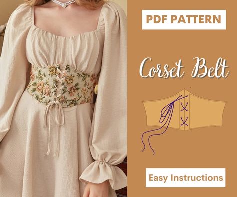 Xl Sewing Patterns, Sewing Fantasy Clothes, Underbust Corset Belt Pattern, Corset Stays Pattern, Easy Bodice Pattern, Corset Patterns Free, Pirate Shirt Sewing Pattern, Belt Corset Pattern, Fabric Corset Belt