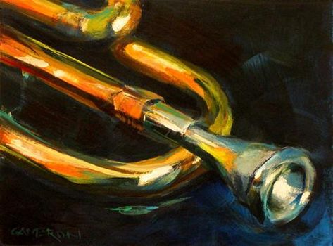 Trumpet Painting, Trumpet Art, Instruments Art, Brass Instrument, Gcse Art Sketchbook, Sheet Music Art, Jazz Art, Band Concert, Music Painting