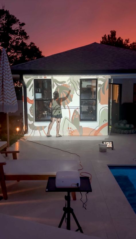 Painting an Outdoor Mural with a Projector - Within the Grove Outdoor Mural, Projector Wall, Painted Shed, Best Projector, Custom Wall Murals, Mural Design, The Grove, Mural Painting, Pool Area