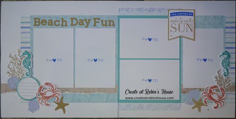 ctmh, cape cod, tropical, crab, seahorse, ocean, sun, summer Ctmh Cape Cod Layouts, Scrapbook Beach, Beach Scrapbook, Beach Scrapbook Layouts, Ctmh Layouts, Scrapbooking Sketches, Lay Outs, Scrapbook Stuff, July 6th