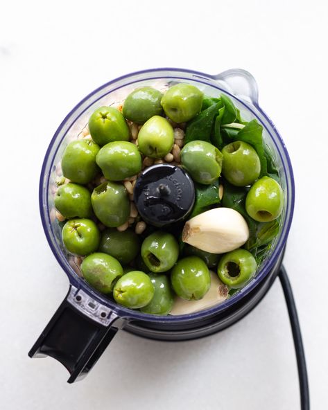 Castelvetrano Pesto - Justine Doiron Green Olive Pesto, Olive Appetizer Ideas, Castelvetrano Olives Recipe, Justine Doiron, Pesto Dishes, Castelvetrano Olives, Olive Pesto, Pesto Recipes, Appetizer Snacks