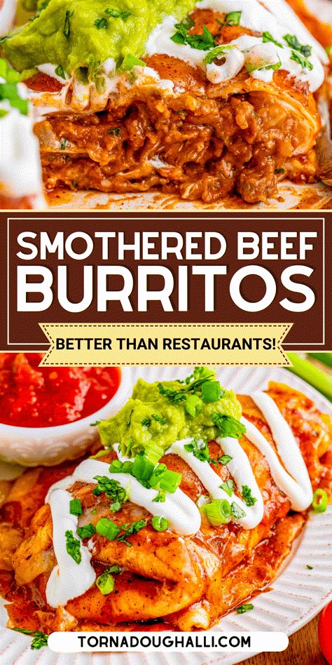 Smothered Wet Burrito Recipe, Beef Burrito Supreme, Beef Burritos With Red Sauce, Smothered Burrito Sauce, Recipes With Nacho Cheese Sauce, Pulled Beef Burritos, Beef And Bean Enchiladas With Red Sauce, Authentic Food Recipes, Smothered Burritos Beef