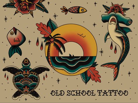 Old School Tattoo Style, Old Scool, Sea Tattoo, Ocean Tattoos, Tattoo Old School, American Traditional Tattoo, Design Tshirt, School Tattoo, Sea Lion