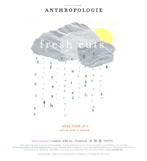 Anthropologie Anthropologie Email, Edm Inspiration, Rain Gifs, Sale Gif, Email Newsletter Inspiration, Advertising Campaign Design, Rain Gif, Anthropologie Christmas, Newsletter Inspiration