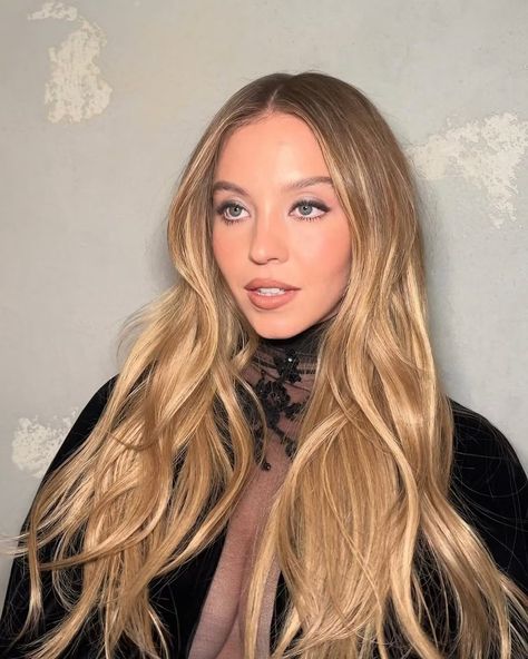 Sydney Sweeney Dark Blonde Hair Is So On-Trend For The Season Sultry Blonde Hair, Sydney Sweeney Blonde Hair, Dark Suede Blonde Hair, Sydney Sweeney Hair Color, Suede Blonde Hair, Sydney Sweeney Bangs, Cool Dark Blonde Hair Color, Dark Suede Blonde, Sidney Sweeney Hair