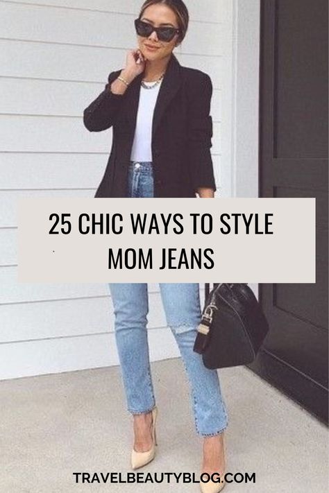 Dressed Up Mom Jeans Outfit, Mom Jeans Blazer Outfit, Straight Leg Jean Work Outfit, Styling Black Mom Jeans, Light Wash Jeans Work Outfit, Cropped Blue Jeans Outfit, How To Dress Up Mom Jeans, High Rise Straight Jeans Outfit Winter, Mom Jeans And Chelsea Boots