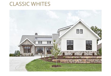 Diamond Kote Siding, White Siding, Exterior House Colors Combinations, Vertical Siding, Board And Batten Siding, Siding Colors, Stone Siding, Modern Farmhouse Exterior, House Siding