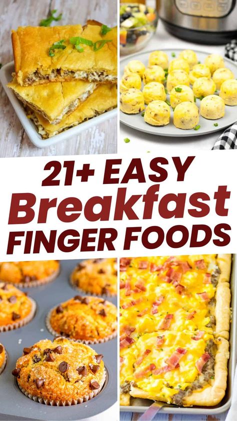 21 breakfast finger foods perfect for a crowd! Whether you're hosting a brunch, a breakfast party, or looking for easy recipes to enjoy with the family, these breakfast finger foods have you covered. Brunch Apps Appetizers, Brunch Grab And Go, Book Club Brunch Recipes, Brunch Ideas For A Birthday Party, Breakfast Classroom Party, Ladies Brunch Food Ideas, Breakfast For A Potluck, Brunch For Four People, Breakfast For Guests Easy