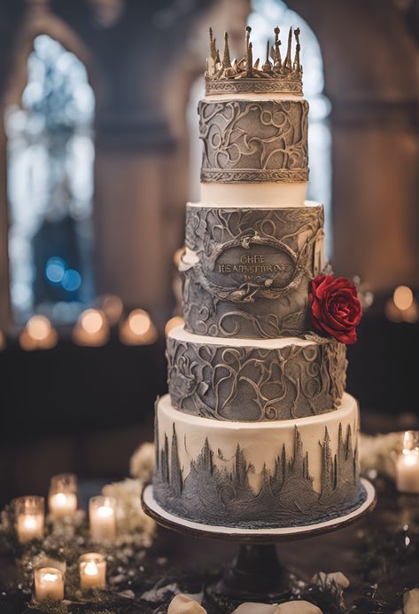 Fancy Wedding Cake Fantasy Themed Wedding Cake, High Fantasy Wedding, Fantasy Wedding Cake, Fairytale Cake, Fairytail Wedding, Fairy Tale Wedding Cake, Fancy Wedding Cakes, Fairy Tail Wedding, Cool Cake Designs