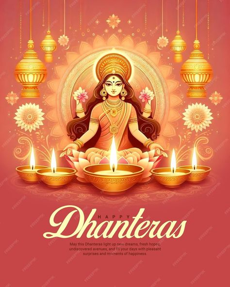 Happy Dhanteras and Dhanatrayodashi with Diwali celebration Social Media Post Template Banner | Premium AI-generated PSD Dushera Quote, Dhanteras Social Media Post, Happy Dhanterash, Dhanteras Post, Dhanteras Images, Diwali Vibes, Lakshmi Mata, Morning Massage, Wallpaper Boho